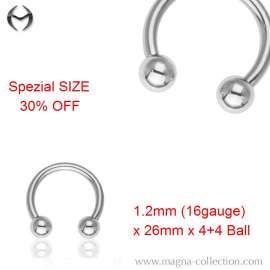 Steel Circular Barbell with Ball 1.2mm(16gauge)x26mmx4+4