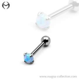 1.2mm (16gauge) x 8mm Steel Barbell with 3mm Opal - prong setting