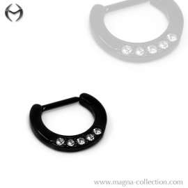 1.2mm (16gauge) Black Steel Septum Clicker Ring with Fashion Design - Crystal Look